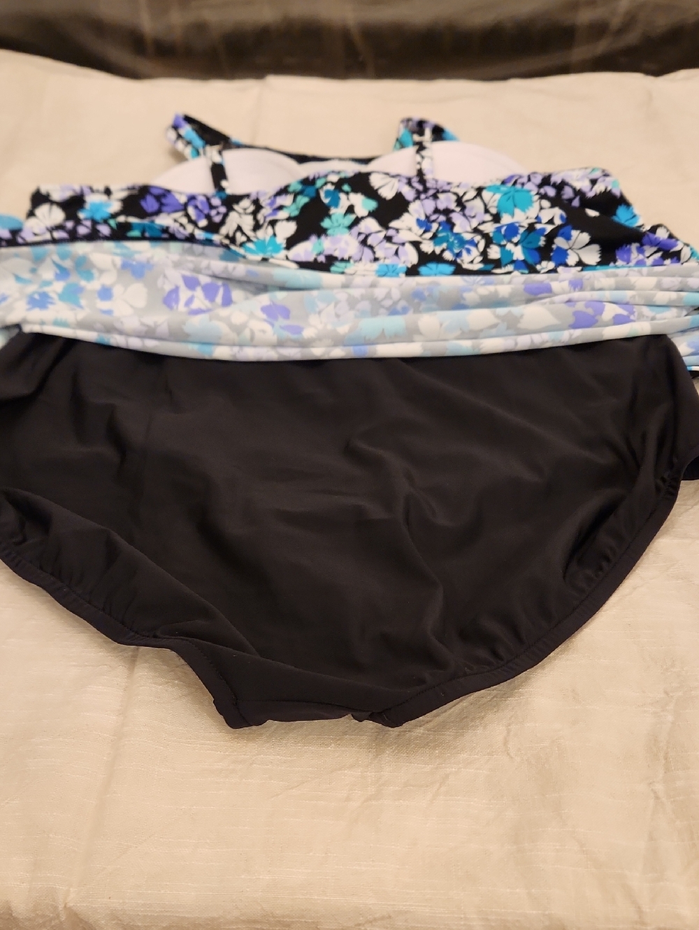 Swim Solutions Black Floral Swimwear with Blue & Lavender Accents - Picture 4 of 8